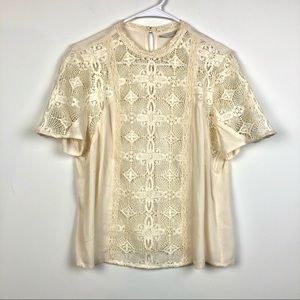 Hinge Ivory Lace Victorian Semi-Sheer Blouse Size Small